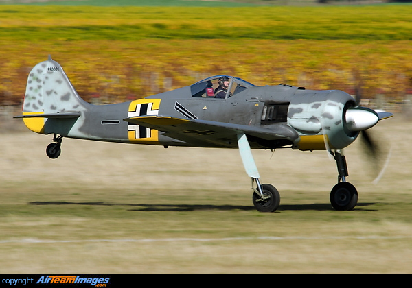 Frank Parker takes off for test flight in the Fw 190 on practice day, Classic Fighters 2011. This was the last time it flew at the show as a small fan blade came off and damaged the prop so it was on static display for the rest of the event. Focke-Wulf Fw 190-A8N