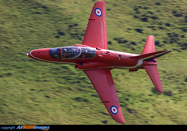 BAe Hawk T1A XX266 of the "Red Arrows" display team, captured low level en-route from RAF Scampton to RAF Valley. British Aerospace Hawk T1A