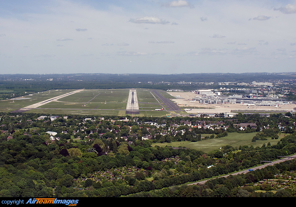 Dusseldorf International Airport seen on approach to runway 05R Dusseldorf Airport