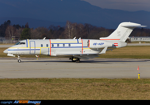 A Bombardier Challenger 300 business jet departing from Geneva airport. Bombardier Challenger 300