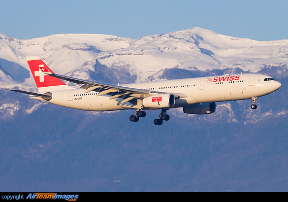 Swiss Airbus A330-300 landing in Geneva, seen in front of a winter backdrop Airbus A330-343X