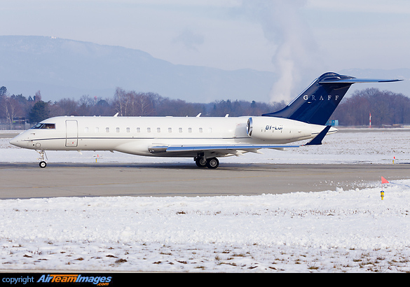 Graff Aviation Bombardier Global 6000 taxiing in at a snow covered Geneva Bombardier Global 6000