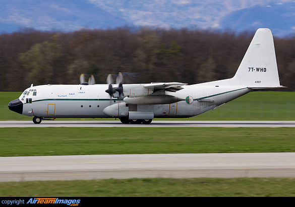 Algerian Air Force Lockheed C-130H-30 Hercules 7T-WHD departing from Geneva airport Lockheed C-130H-30 Hercules