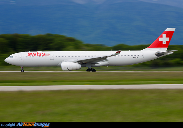 Motion-blurred panning image of SWISS Airbus 330-300 HB-JHJ departing from GVA airport Airbus A330-343X
