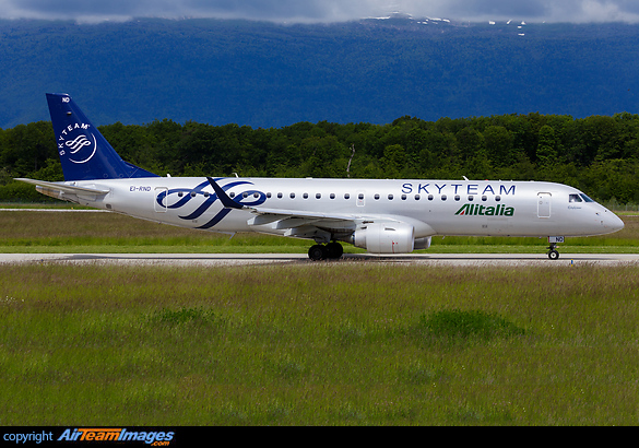 Alitalia CityLiner Embraer 190 EI-RND in SkyTeam colors seen taxiing in GVA airport Embraer ERJ-190-100LR