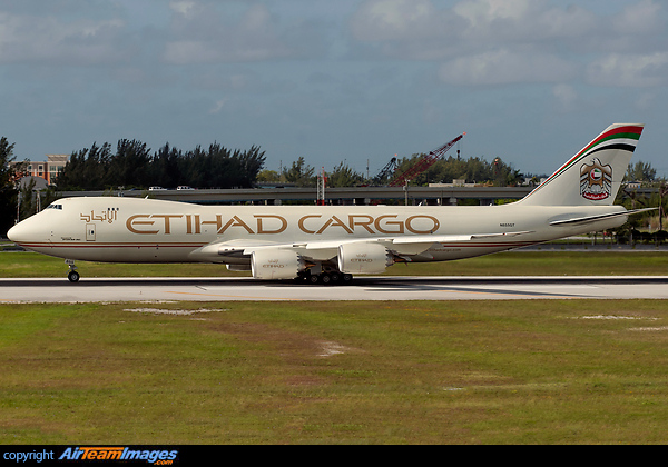 Etihad Cargo Boeing 747-8F N855GT operating its first commercial flight, operated by Atlas. Boeing 747-87UF/SCD