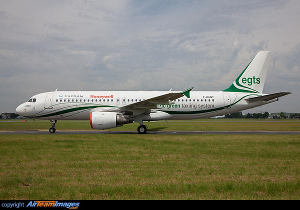 Test aircraft belonging to the joint venture between Honeywell and Safran in order test electric green taxiing system. Airbus A320-212