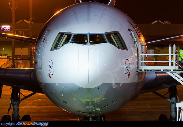 Head-on with another LH Cargo MD-11 that is being parked on the cargo apron. McDonnell Douglas MD-11F