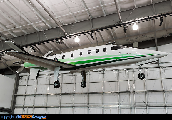 The LearAvia Lear Fan 2100 was made of lightweight composite materials instead of the more usual aluminum alloy. It also featured a pusher design, in which two aircraft engines powered a single constant-speed three- or four-bladed propeller at the rear of the aircraft. Three were built but the aircraft never entered production. LearAvia Lear Fan 2100