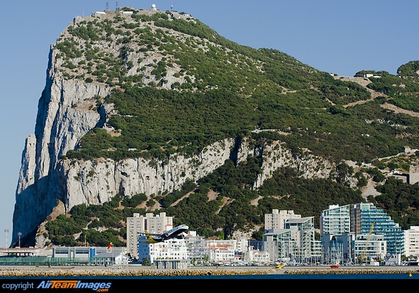 Takeoff in front of the Rock Gibraltar Airport