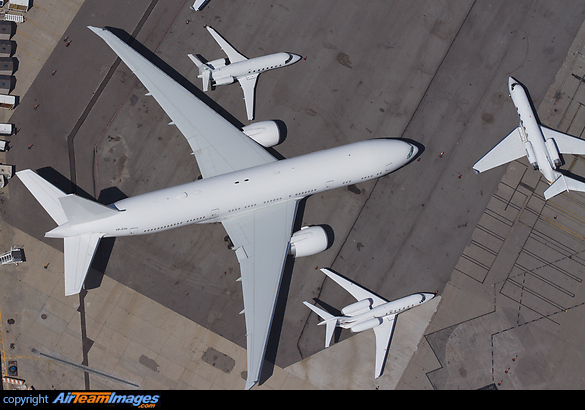 The executive aircraft parking area at Los Angeles. Boeing Business Jet 777 VIP
