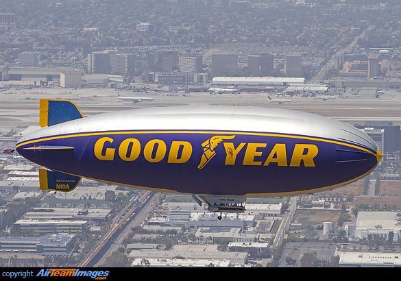 The Goodyear Airship N10A with Los Angeles Airport visible behind. Goodyear Aerospace GZ-20A