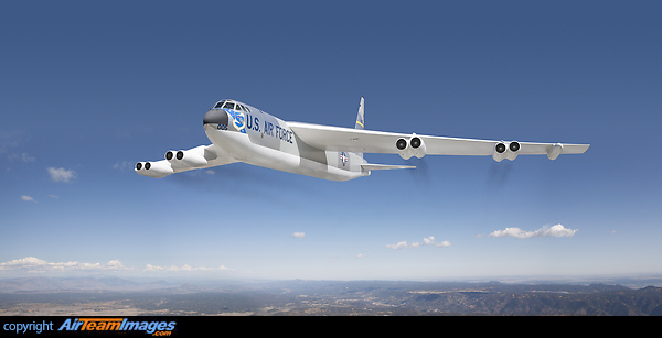 Composite image. The B version was part of the Strategic Air Command (SAC) and was configured to carry nuclear weapons. Boeing B-52B Stratofortress
