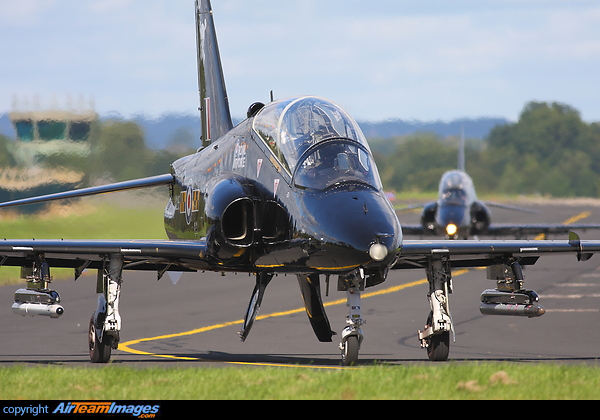 100 Squadron Hawk seen here playing the baddie with missile pods onboard British Aerospace Hawk T1A