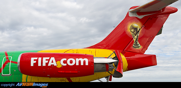 Official carrier of the FIFA World Cup trophy (sponsored by Coca Cola) departing for Atlanta, USA starting its roundtrip to 88 countries. McDonnell Douglas MD-83