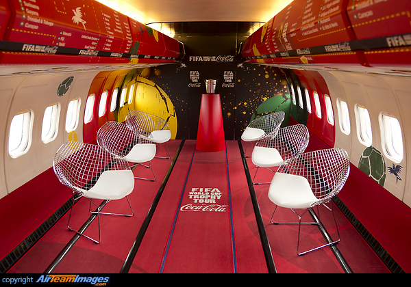 The VIP lounge on the FIFA World Trophy carrier sponsored by Coca Cola McDonnell Douglas MD-83