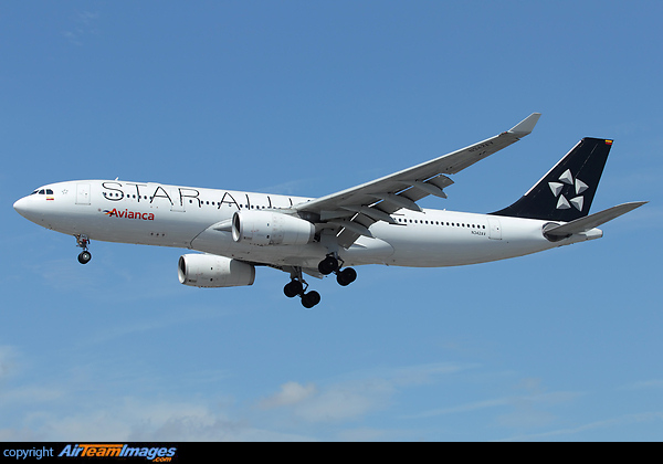 Avianca's Inaugural service to London Heathrow arriving from Bogota. Airbus A330-243