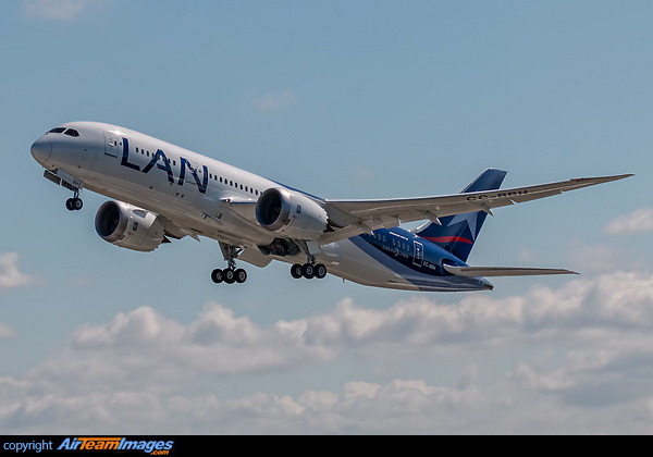 Delivery climb-out for LAN Airlines Boeing 787-8 Dreamliner CC-BBH C/N 42224 L/N 205 at Paine Field September 10th, 2014. This is their 8th Dreamliner so far to enter service. Boeing 787-8 Dreamliner