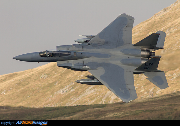 Rarely seen low level, USAF McDonnell Douglas F-15C Eagle of the 493rd Fighter Squadron, "The Grim Reapers". McDonnell Douglas F-15C Eagle