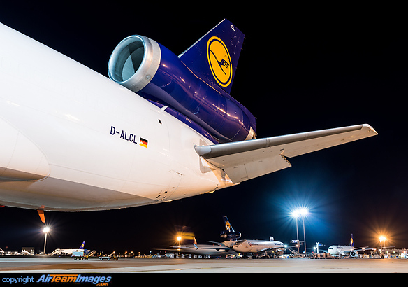 In the background are a LH Cargo MD-11F D-ALCC in special "Aktion Deutschland hilft" colours and a LH Cargo Boeing 777F. McDonnell Douglas MD-11F