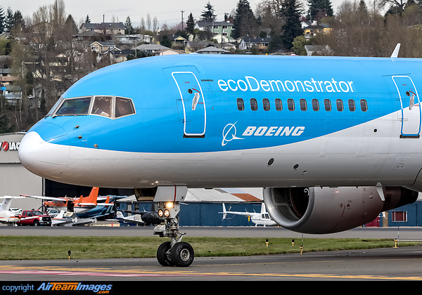Boeing will use a 787 airplane and a 757 airplane over the next several years to test and refine new technologies to improve aviations environmental performance. N757ET is here seen returning to Boeing Field after a photo flight. Boeing 757-222