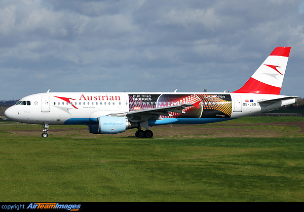 Building Bridges - the slogan of the 2015 Eurovision Song Contest in Vienna.
This special livery was applied to the aircraft to promote the event in Austria after the win of Conchita Wurst in the last competition 2014 Airbus A320-214