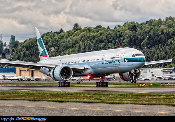 Cathay Pacific Boeing 777-367(ER) - cn 60725 / ln 1295 B-KQX touching down at Boeing Field for a short visit during test flight 4/20/15. This is the 50th Boeing 777-300ER for the airline. Boeing 777-367/ER