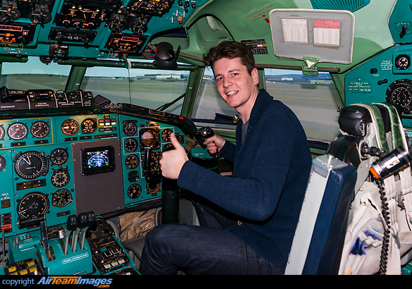 Original cockpit turned into a simulator - pilot Felix Gottwald after a sim session. Tupolev Tu-154M