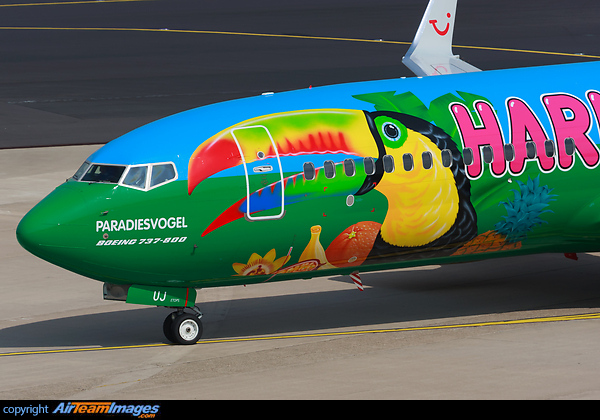 Paradiesvogel is the name of latest Tuifly logojet with Haribo Tropifrutti titles Boeing 737-8K5