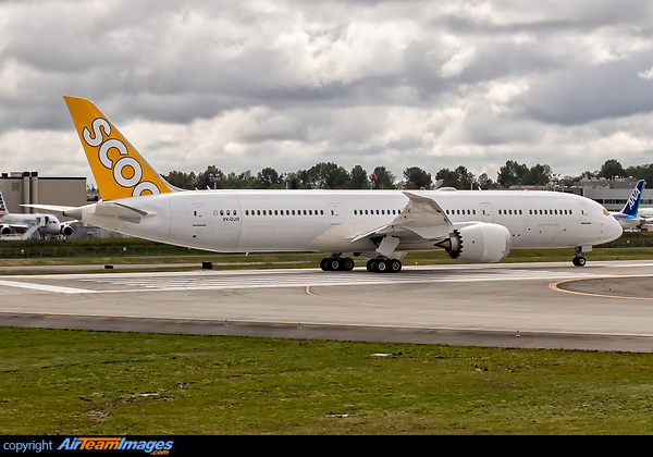 Scoot Boeing 787-9 Dreamliner - cn 37115 / ln 308 9V-OJD. Boeing is going to try and build and deliver a 787-9 for Scoot in 67 days. The aircraft in question, ZB130 (LN 308, 9V-OJD) started final assembly on March 23 and rolled out on April 22, which was 30 days later, from the main 787 assembly line 40-26 in Everett. It took its first flight today, May 6 which is 2 weeks after rolling out and is projected to spend 23 days in pre-delivery. Boeing 787-9 Dreamliner