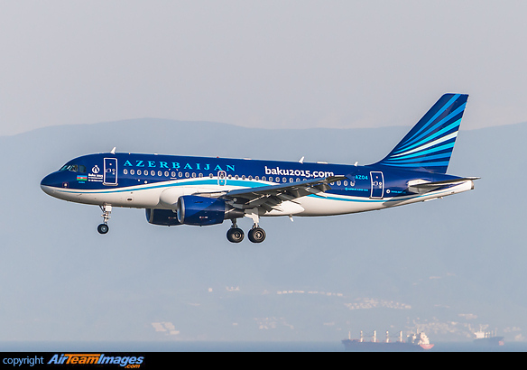The airline applied special BAKU2015.com titles on the rear and nose section of the aircraft to promote the 1st European Games taking place in Baku in June 2015. Airbus A319-111
