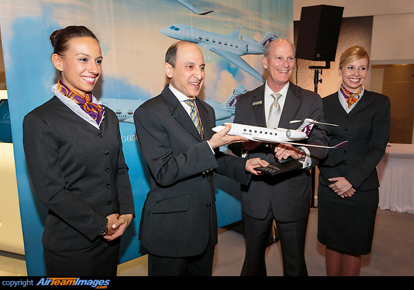 EBACE 2015 -- Gulfstream today announced that Qatar Executive has agreed to purchase up to 30 Gulfstream aircraft.
Mr.Larry Flynn, president of Gulfstream and Qatar Airways group chief executive, His Excellency Mr. Akbar Al Baker signed the deal. Akbar Al Baker