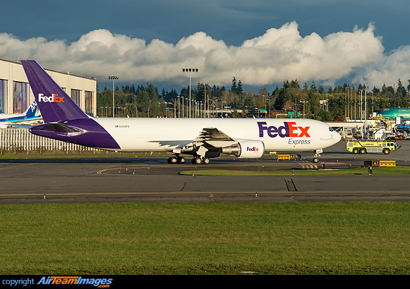 Fedex 767-300 freighter in front of the Boeing factory during the golden hour light Boeing 767-32SF/ER