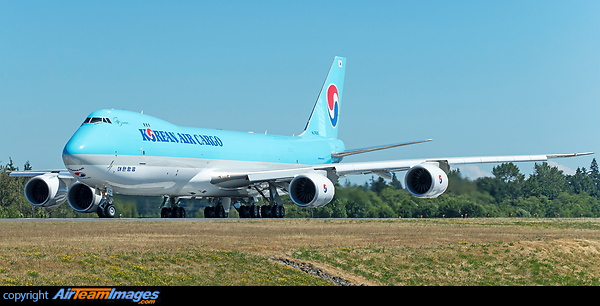 Korean Air Lines Cargo's latest Boeing 747-8B5F to take off runway 34L on her delivery ferry flight to Incheon Intl airport (RKSI / ICN) Boeing 747-8B5F