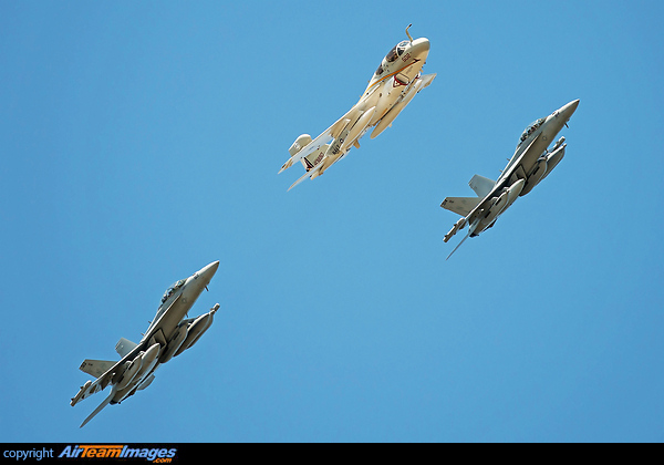 This Grumman EA-6B Prowler BuNo 163890, attached to the Garudas of Electronic Attack Squadron (VAQ) 134 flew for the last time from Naval station as it completed it's Sundown Ceremony flight and officially got retired from the US Navy. It is seen in delta formation with 2 F-18 Growlers that are replacing the prowlers. Grumman EA-6B Prowler