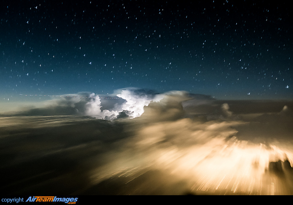 Thunderstorm over India at night. Captured from the flight deck. Skyscape