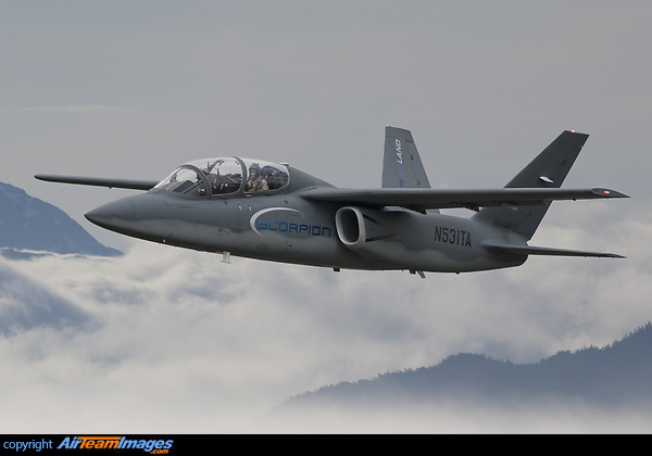 Textron AirLand Scorpion flies low visibility routes in mountainous countryside. composite image. Cessna E530 Scorpion