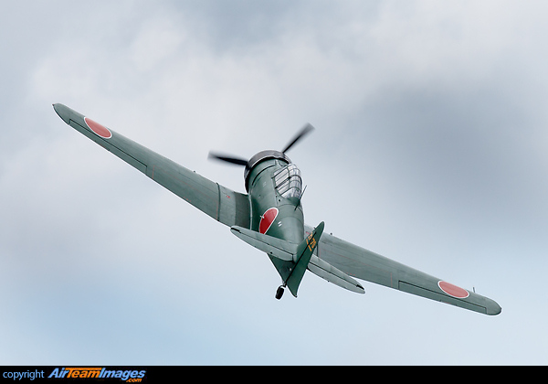 Mitsubishi AT6M Zero climbs steeply away. Mitsubishi A6M Zero