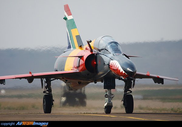 Denel Aviation's Cheetah B. A former South African Air Force aircraft that is now used by the manufacturer for weapons and avionics testing. Atlas Cheetah B