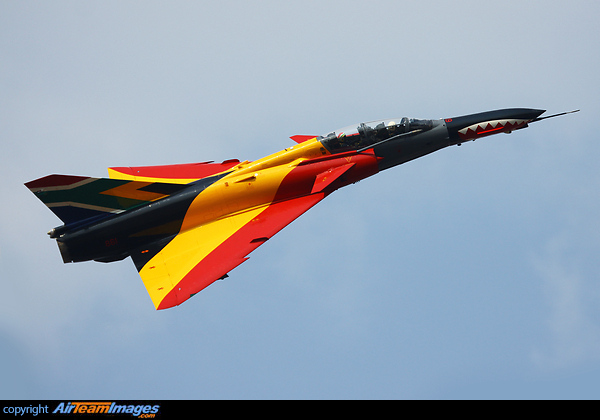 A former South African Air Force Cheetah now used by Denel Aviation for weapons and avionics testing. Africa Aerospace and Defence 2016 Atlas Cheetah B