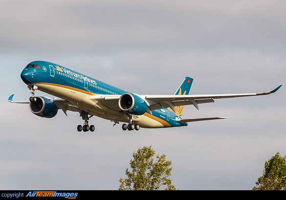 On final with RAT (Ram air turbine) in action. Airbus A350-941