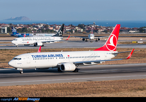 Waiting for departure from runway 36L, while Turkish Airlines Boeing 737 TC-JHC is already aligned on runway 36R. Boeing 737-8F2