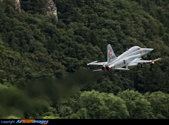 Climbing away in front of the mountain wall Northrop F-5E Tiger II