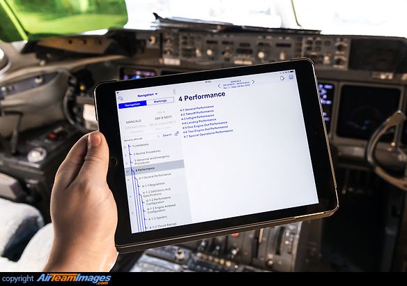 EFB (Electronic Flight Bag) in operation, showing the Operation Manuals. Electronic Flight Bag