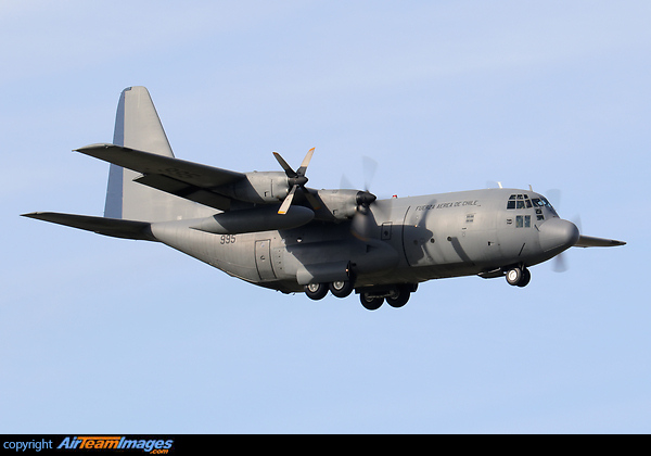 Lockheed C-130H Hercules landing with one engine stopped and a feathered propeller. Lockheed C-130H Hercules