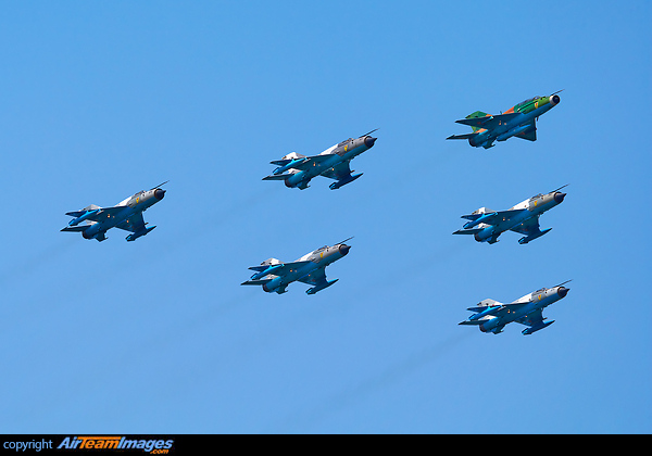 Formation of MiG-21UM Lancer B and MiG-21MF-75 Lancer C Mikoyan Gurevich MiG-21UM