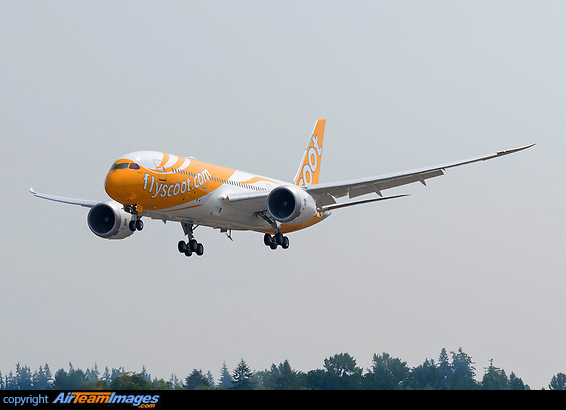 Scoot's latest Boeing 787-8 Dreamliner on her first flight landing at Paine field airport Boeing 787-8 Dreamliner