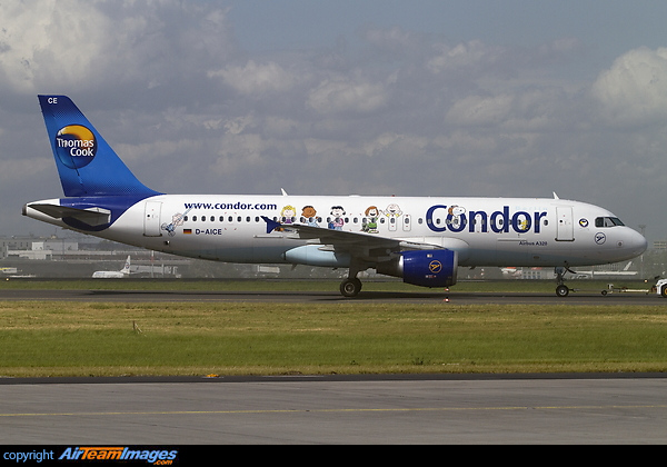 This Airbus A320-200 of Thomas Cook (Condor) D-AICE is wearing new Peanuts decals to support the German Aviation without borders - Wings of Help association. Airbus A320-212