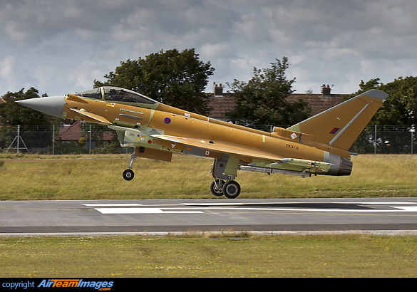 RAF Eurofighter EF-2000 Typhoon FGR4 ZK319, airframe number BS080, in pre-delivery primer paintwork returning to Bae Warton after its maiden flight. Eurofighter Typhoon FGR4