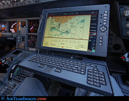 Airbus A330-200F prototype cockpit with Electronic Flight Bag. Airbus A330-243F